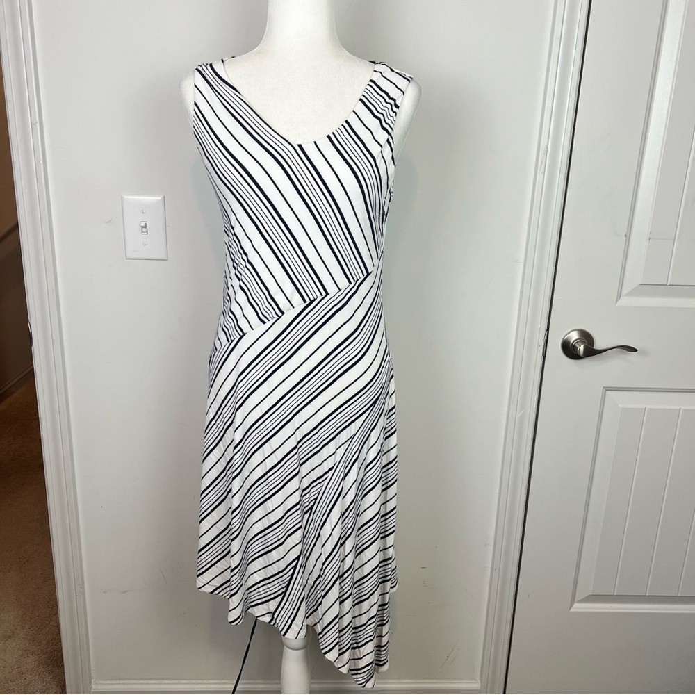 Soma Soft Jersey Asymmetrical Hem Midi Dress  women medium Amity Stripe White - Picture 5 of 11